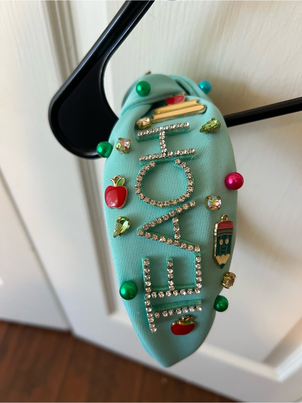 Kids Aqua Jeweled Hair Clip with School Charm